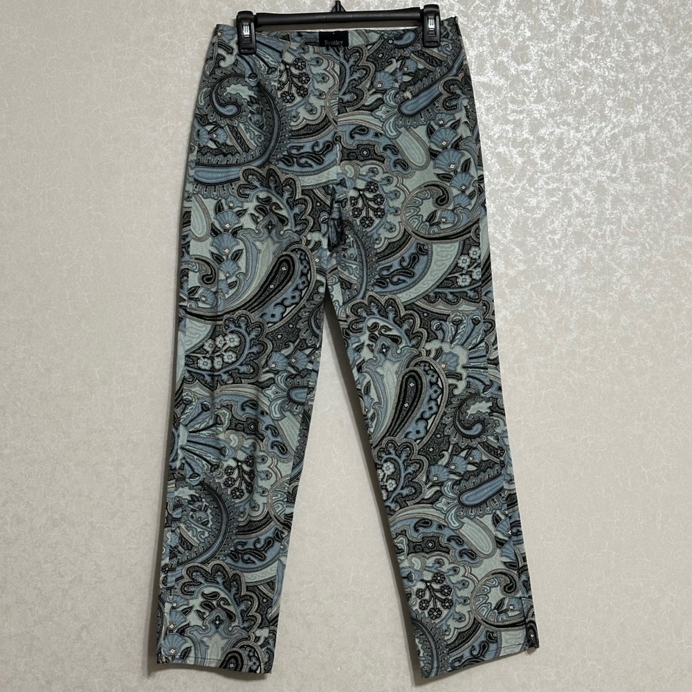 Bentley Arbuckle Paisley Print Pants Blue Black‎ Vintage Cotton Blend Retro Sz 6